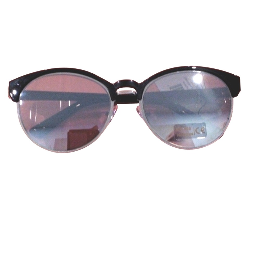 ASO Demi Levato Round Mirrored Sunglasses UV 400 Light Gold Detail Black Frames